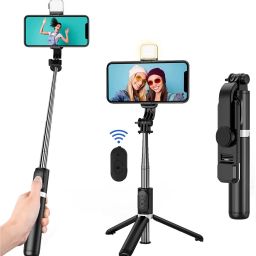 Techobucks Wireless Integrated Folding Telescopic Tripod Mobile Phone Selfie Stick Monopod Kit-5