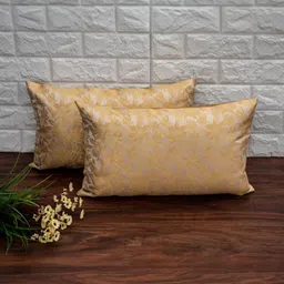 RoyalDeco Beige & Gold-Toned Set of 2 Ethnic Motifs Rectangle Cushion Covers-image-64