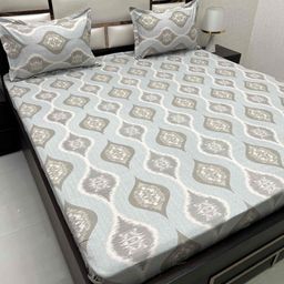 Pure Decor Blue & Grey Ethnic Motifs 250 TC Queen Bedsheet with 2 Pillow Covers-image-85