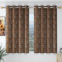 bsb home Coffee Brown Set of 2 Floral Window Curtain-7