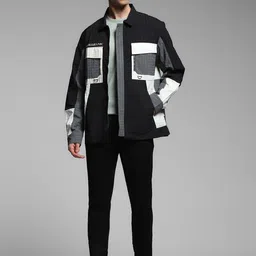 Jack & Jones Men Colourblocked Open Front Jacket with Patchwork image 3