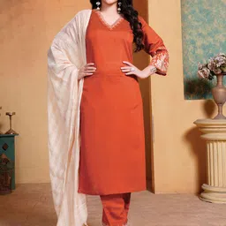 VAAZI CREATOR Women Ethnic Motifs Thread Work Kurta with Trousers & With Dupatta-56