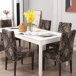 Aura 6-Pcs Black & Brown Printed Stretchable Chair Covers-15