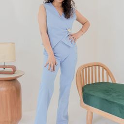 esseneur Denim V-Neck Waistcoat With Trousers Co-Ords-image-47