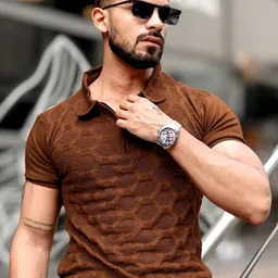 Maniac Self Design Polo Collar Cotton Slim Fit T-shirt-image-95