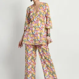 SEEDS OF FUSION Printed Pure Cotton Top With Trousers Co-Ords Set-image-17