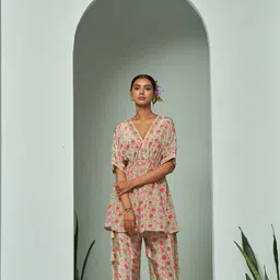 SUKRUTI DESIGN gul-posh Printed Silk Tunic With Trouser Co-Ords-image-86