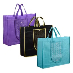 Kuber Industries Floral Shopper Handheld Bag with Applique-2