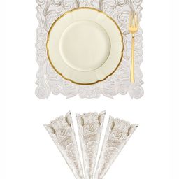 Aura Cream Colored and Gold-Toned 4 Pieces Floral Textured Square Table Placemats-30
