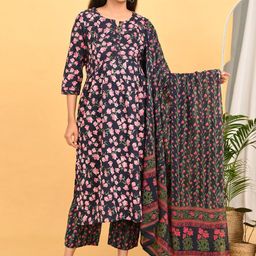 GOLDSTROMS Women Floral Printed Regular Pure Cotton Kurta with Trousers & Dupatta-image-95
