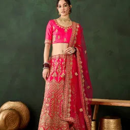DEVATITHI Embroidered Thread Work Silk Semi-Stitched Lehenga & Blouse With Dupatta-12