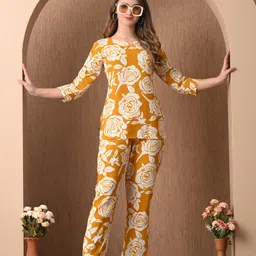 Bhoolft Floral Printed Notch Neck Pure Cotton Tunic With Trousers-picture-50