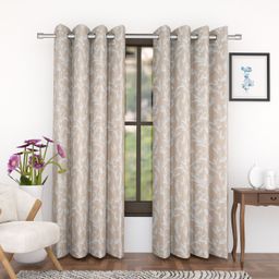 Florida Beige & White 2 Pieces Ethnic Motifs Printed Velvet Black Out Long Door Curtains-image-67