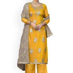HERE&NOW Floral Woven Design Beads and Stones Organza Unstitched Dress Material-image-56