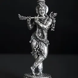 Exotic India Silver-Toned & Black Lord Krishna Religious Brass Idol Showpiece-5