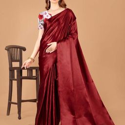 Aruna Sarees Satin Saree With Printed Blouse Piece-image-56