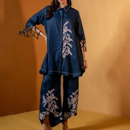 THE HOUSE OF HEMP Embroidered Shirt Collar Neck Top With Trouser Co-Ords-image-64