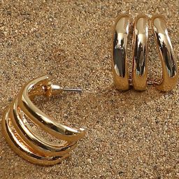 SOHI Gold-Plated The Triad-Line Shaped Half Hoop Earrings-picture-45