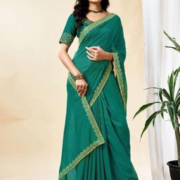 HERE&NOW Women Vichitra Silk Solid Saree-picture-33