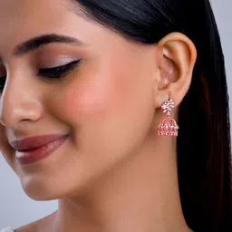 GIVA 925 Sterling Silver Rose Gold-Plated Zircon Stone Studded Dome Shaped Jhumkas-picture-28