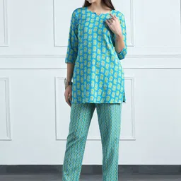 BAESD Floral Printed Cotton Katha Tunic With Trouser-picture-11