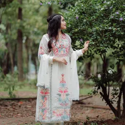 KALINI Women Embroidered Regular Thread Work Kurta with Trousers & With Dupatta-7