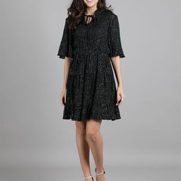 DRAPE AND DAZZLE Tie-Up Neck Bell Sleeve Fit & Flare Dress-image-58