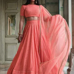 FABPIXEL Embroidered Sequinned Semi-Stitched Lehenga & Unstitched Blouse With Dupatta-picture-2