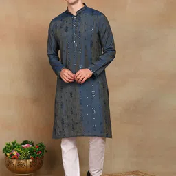 House of Pataudi Men Woven Design Festive Straight Kurta-image-41