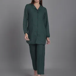 CORSICA Striped Cotton Collared Neck Long Sleeve Shirt With Trouser Co-Ords-picture-42
