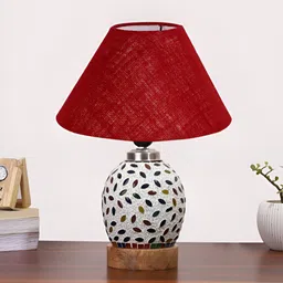Aura Maroon & White Printed Glass Frustum Shaped Table Lamp-3
