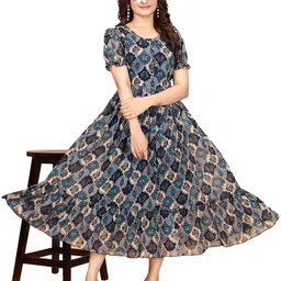 Anouk Floral Print Puff Sleeve Georgette Maxi Dress-image-99