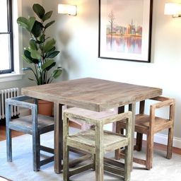 Ikiriya Set Of 5 Brown & Blue Wood Dining Chair-picture-4