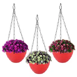 Kuber Industries Red 3 Pieces Textured Durable Hanging Planters-93