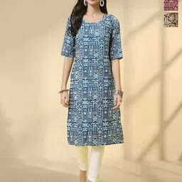 HERE&NOW Selection Of 3 Geometric Printed Round Neck Straight Kurtas-16
