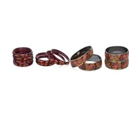 SOMIL Set Of 12 Maroon Glass Designer Bangles-picture-18
