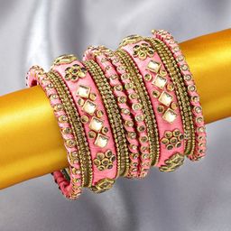 Peora Set of 10 Pink & Gold-Plated Silk Thread Handcrafted Chuda Bangle Set-18