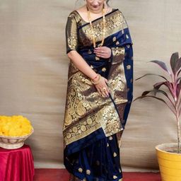 HERE&NOW Ethnic Motifs Zari Pure Silk Saree-image-17