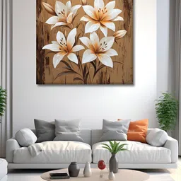 OLIVE TREE Brown & White Floral and Botanical Printed Canvas Wall Art-image-12