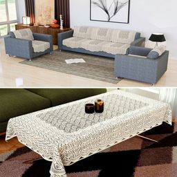 Aura Cream 5 Seater Ethnic Motifs Printed Cotton Sofa Cover-image-84