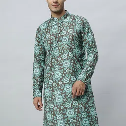 GLOBALRANG Floral PrintedMandarin Collar Cotton Straight Kurta-image-41