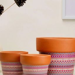 TRUSTBASKET 3-Pcs Pink & Brown Printed Marvel Matka Planter-12