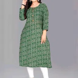 RIAANA Geometric Printed Round Neck Straight Kurta-image-97