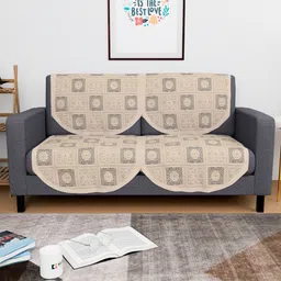 Aura Cream-Coloured 4 Pieces Cotton Sofa Covers-image-6
