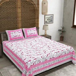 CLOTHOLOGY White Floral Printed Pure Cotton 180 TC King Bedsheet Set 2.75 m x 2.25 m-picture-20