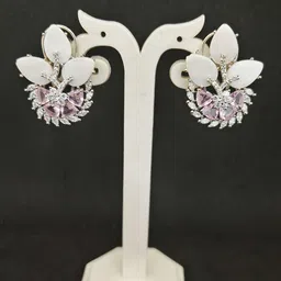 RinGold Silver Plated AD Studded Floral Shaped Drop Earrings-10