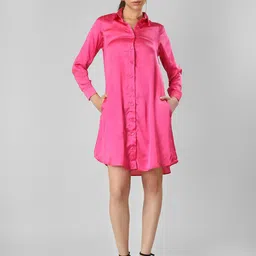 Sukshat Women Satin Cuffed Sleeves Mini Shirt Dress-picture-32