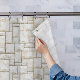 ArtzFolio Cream Coloured & White Printed Waterproof Shower Curtains-14