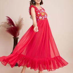 AKSHARAM Floral Embroidered Georgette Fit & Flare Maxi Dress-image-99