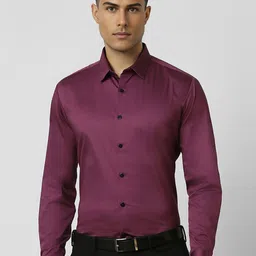 V Dot Men Spread Collar Solid Cotton Slim Fit Formal Shirt-image-83